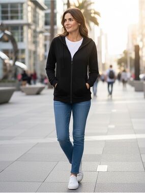NWT 32 Degrees Cool Women's Black Full Zip Side Pockets Hoodie Size L